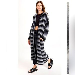 ATM Black Striped Merino Wool Blend Long Belted Cardigan Coat with pockets sz.L